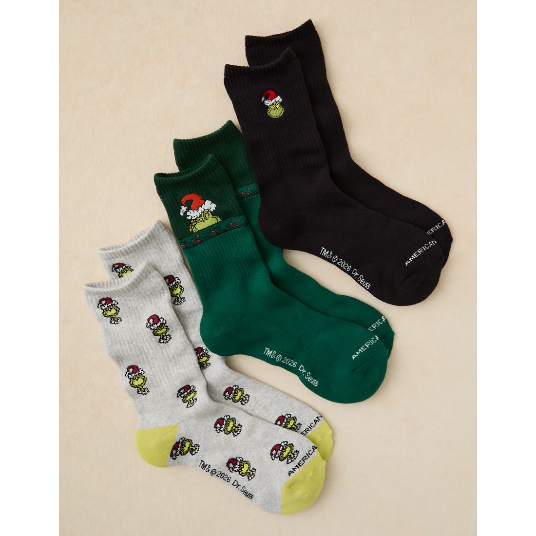 American Eagle AE Grinch Graphic Crew Socks 3-Pack