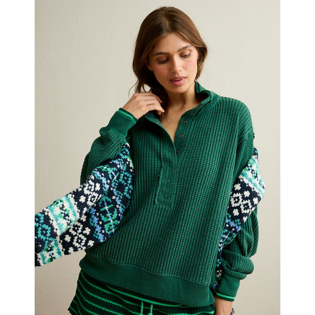 American Eagle AE Big Hug Snap-Front Henley Sweatshirt