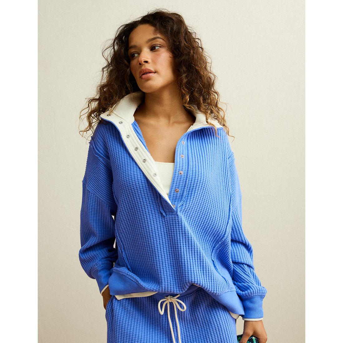 American Eagle AE Big Hug Snap-Front Henley Sweatshirt