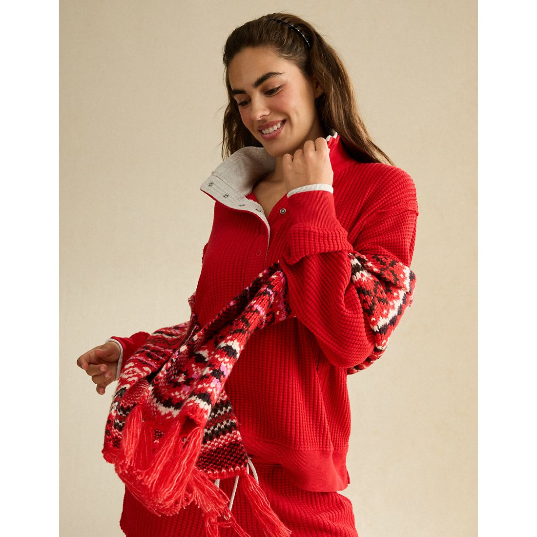 American Eagle AE Big Hug Snap-Front Henley Sweatshirt