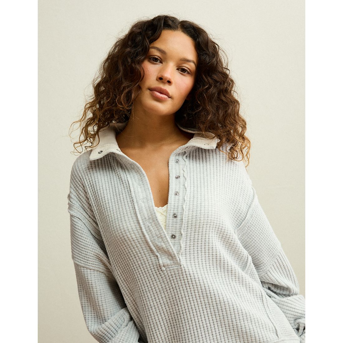 American Eagle AE Big Hug Snap-Front Henley Sweatshirt