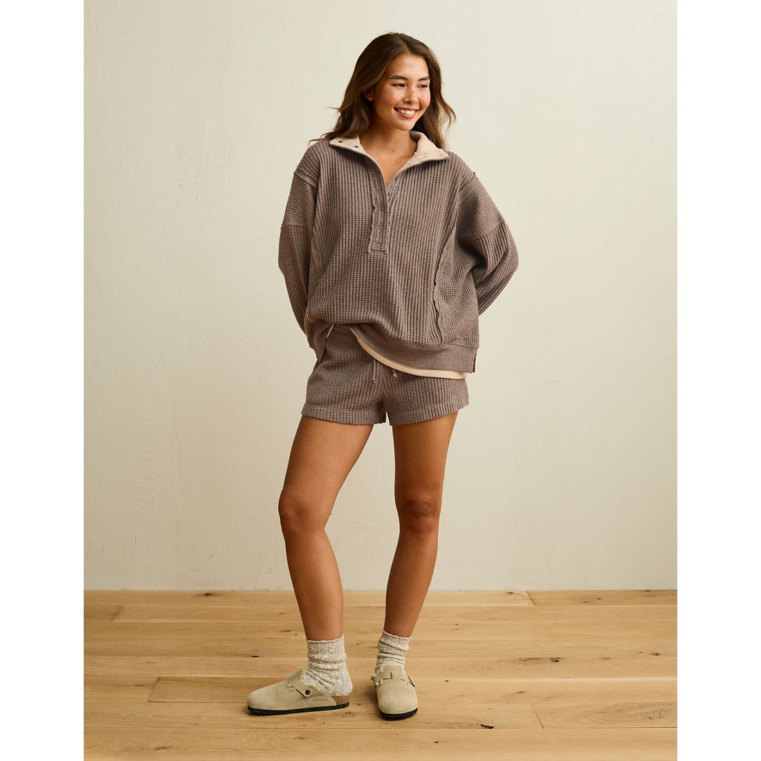 American Eagle AE Big Hug Snap-Front Henley Sweatshirt