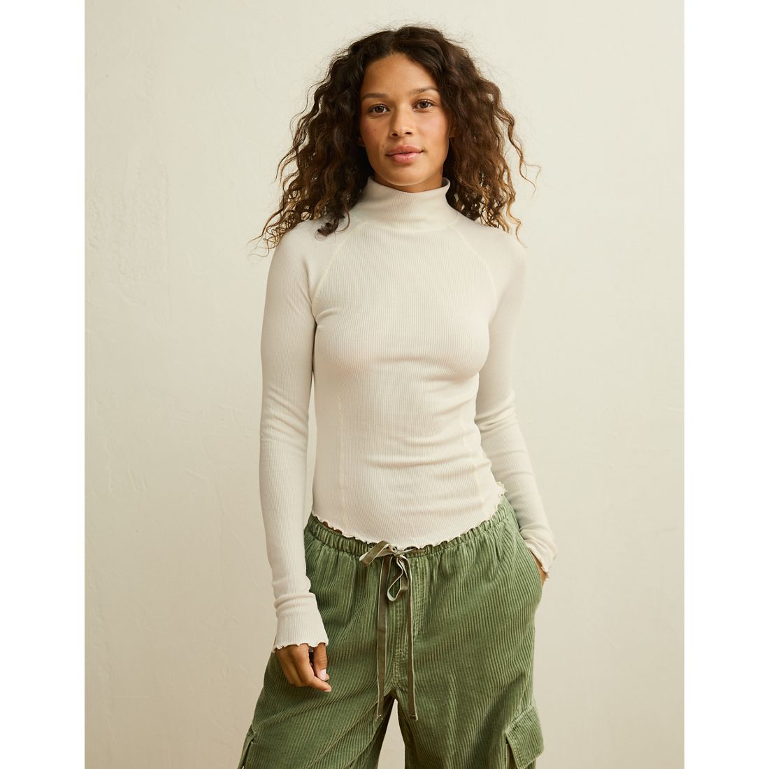 American Eagle AE Soft & Sexy Waffle Mock Neck Tee