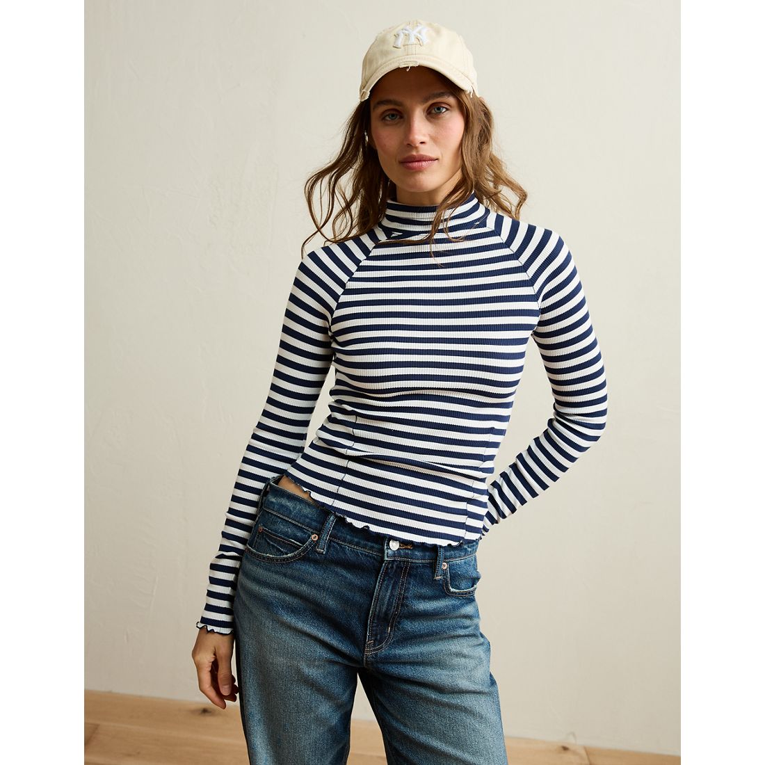American Eagle AE Soft & Sexy Waffle Mock Neck Tee