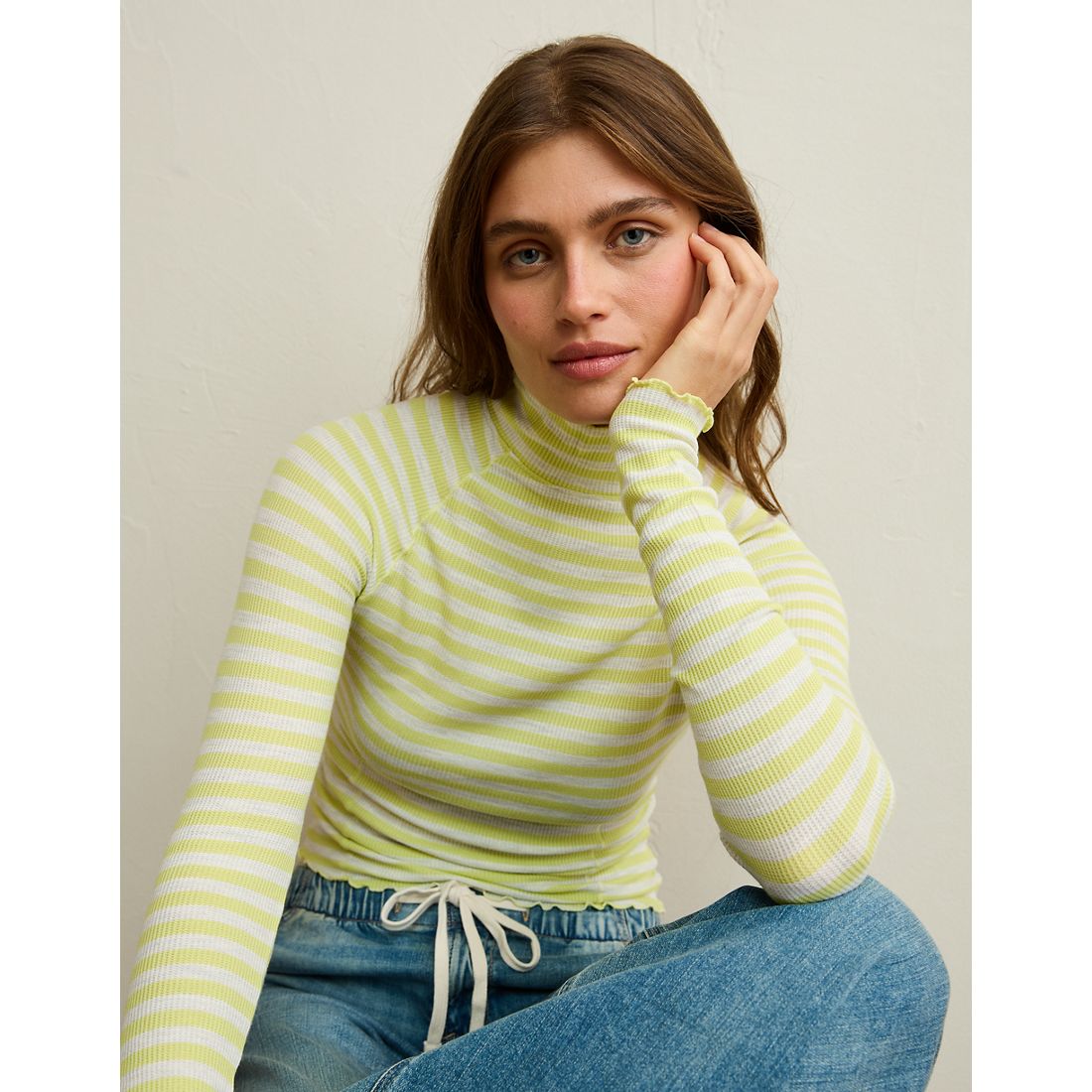 American Eagle AE Soft & Sexy Waffle Mock Neck Tee