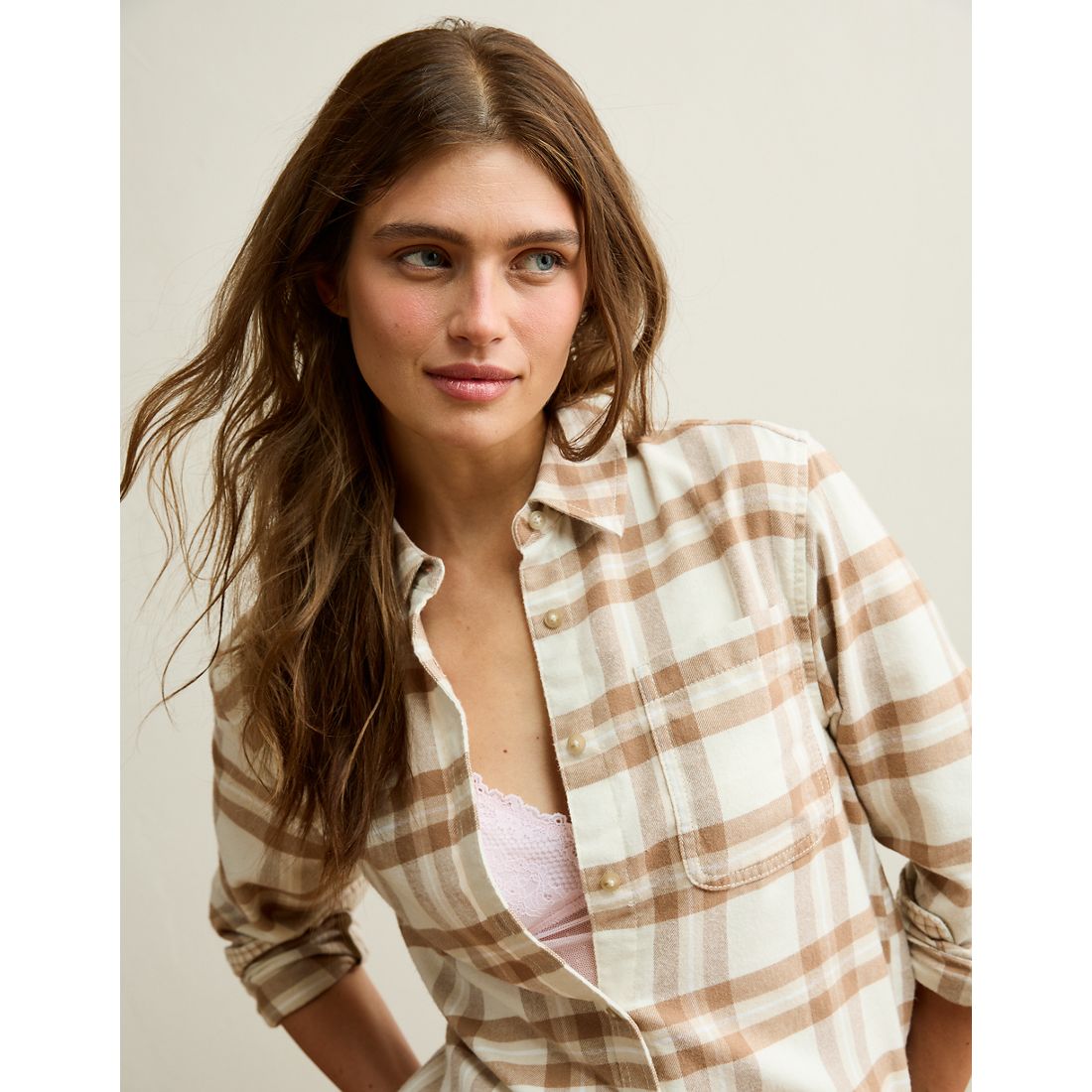 American Eagle AE Throwback Flannel Button-Up Shirt