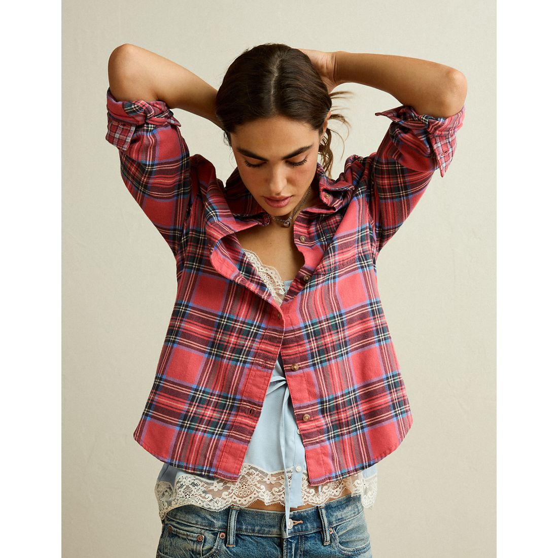 American Eagle AE Throwback Flannel Button-Up Shirt