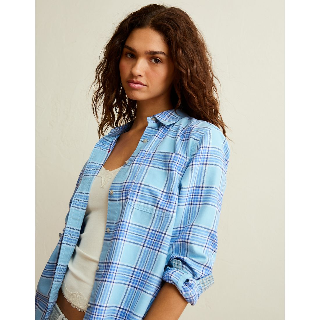 American Eagle AE Throwback Flannel Button-Up Shirt