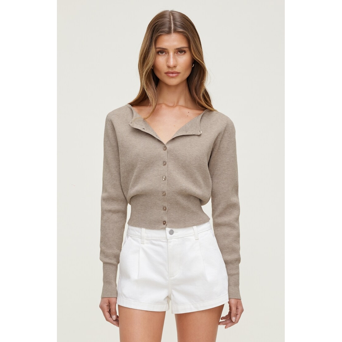 Dynamite Sara Ribbed Cinch Hem Cardigan
