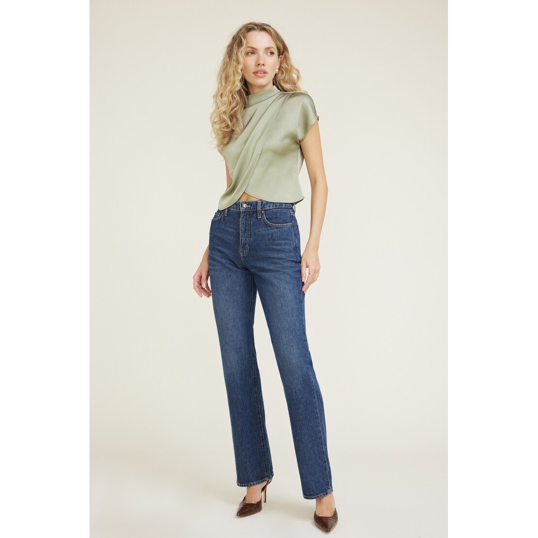 Dynamite Ella Layered Satin Blouse