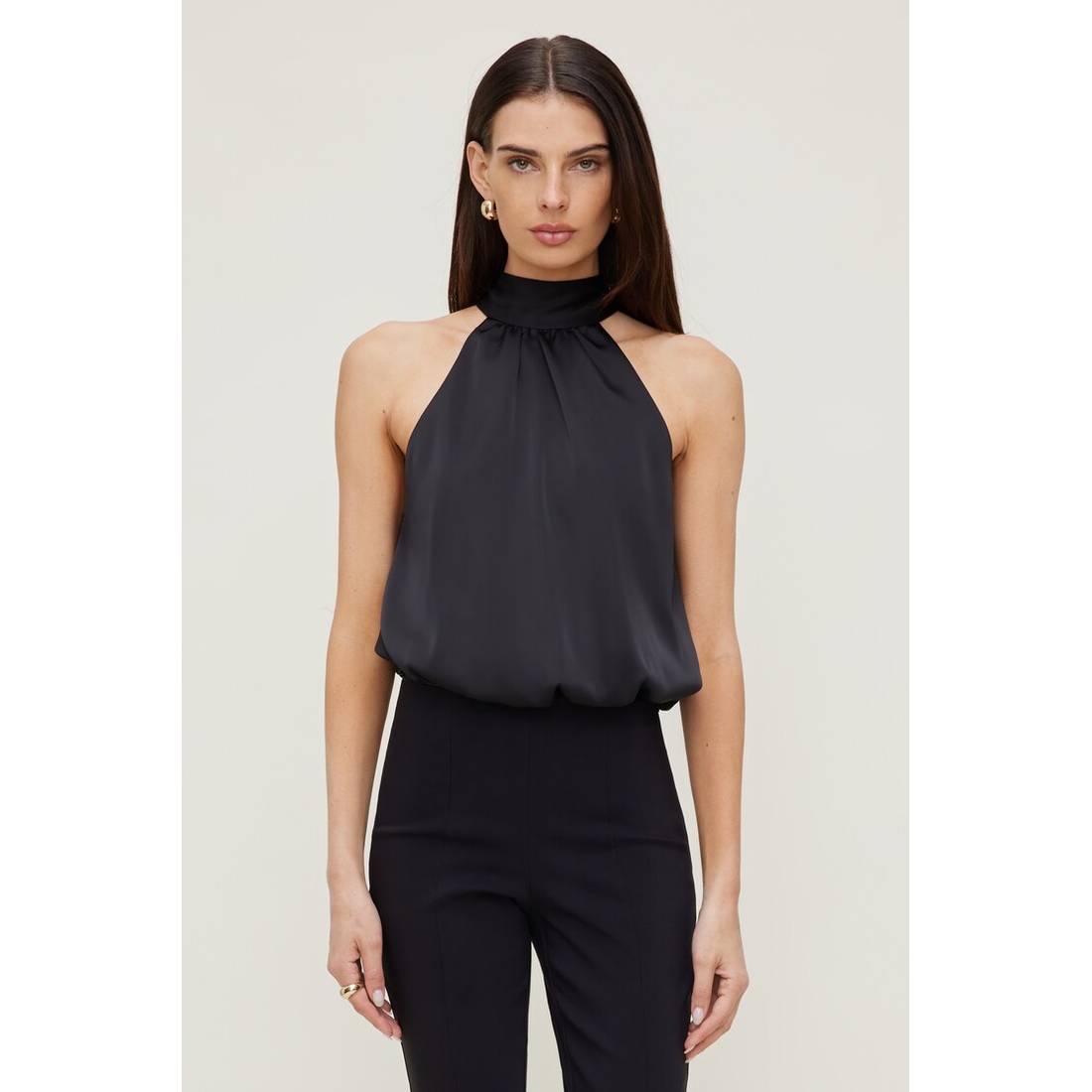 Dynamite Paloma Bubble Satin Halter Blouse