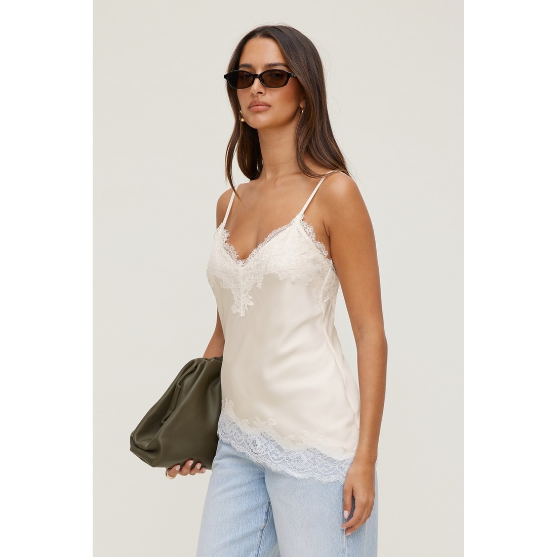 Dynamite Cassie Asymmetric Lace Satin Cami