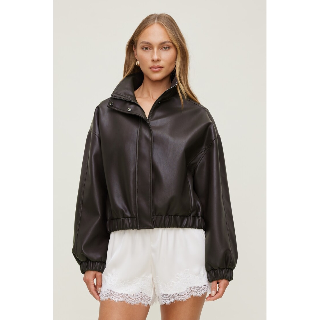 Dynamite Brynn Faux Leather Bomber Jacket