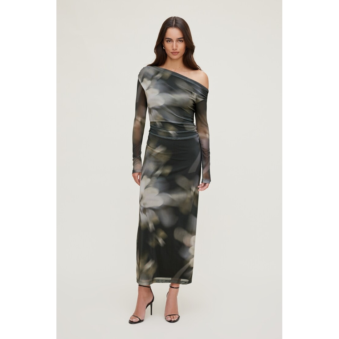Dynamite Off Shoulder Mesh Maxi Dress