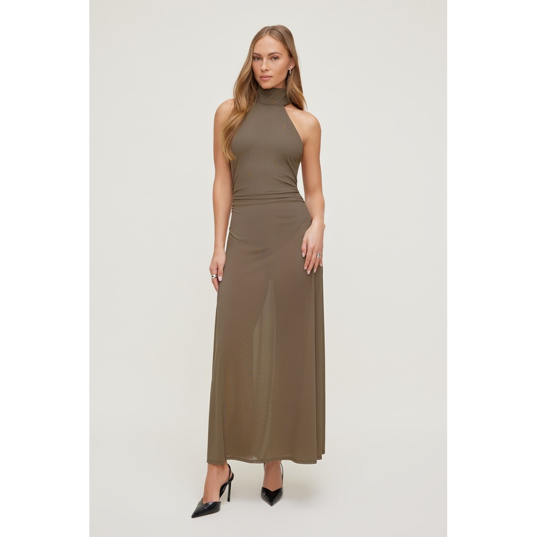 Dynamite Sheer Mesh Halter Maxi Dress