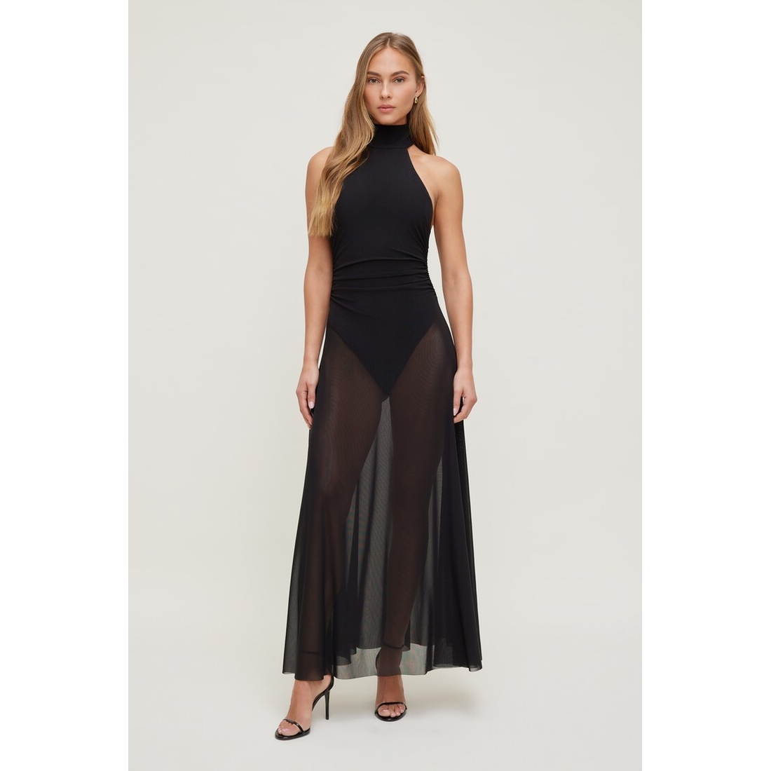 Dynamite Sheer Mesh Halter Maxi Dress