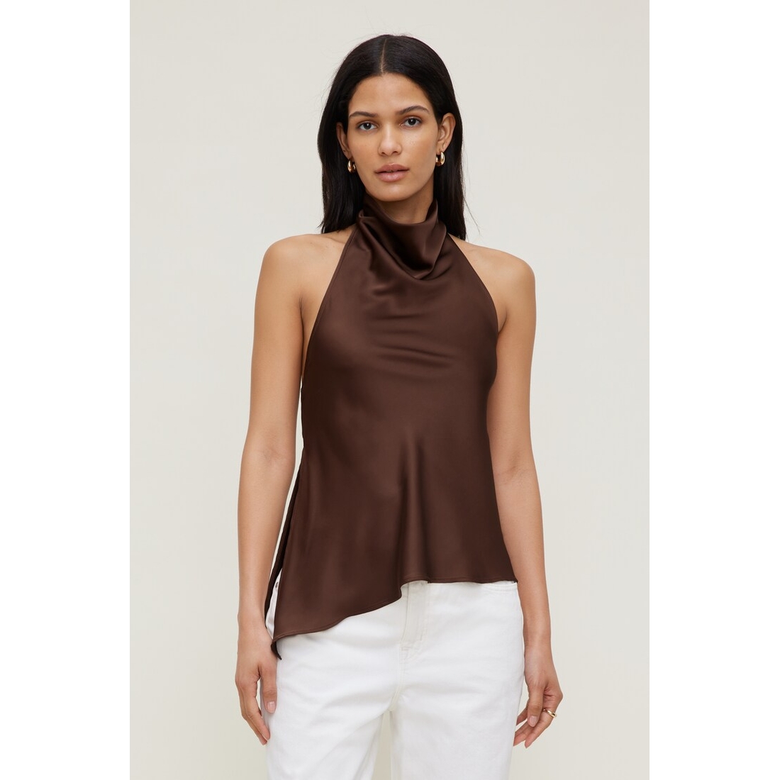 Dynamite Asymmetric Satin Halter Blouse