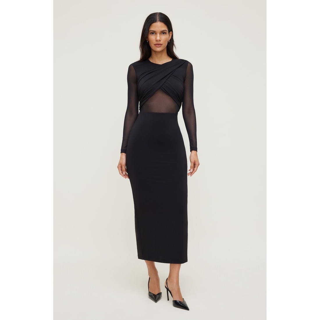 Dynamite Sculpt Twisted Long Sleeve Maxi Dress