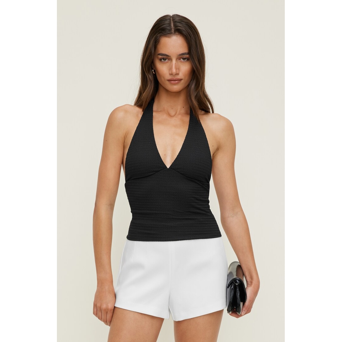 Dynamite Textured Plunge Halter Top