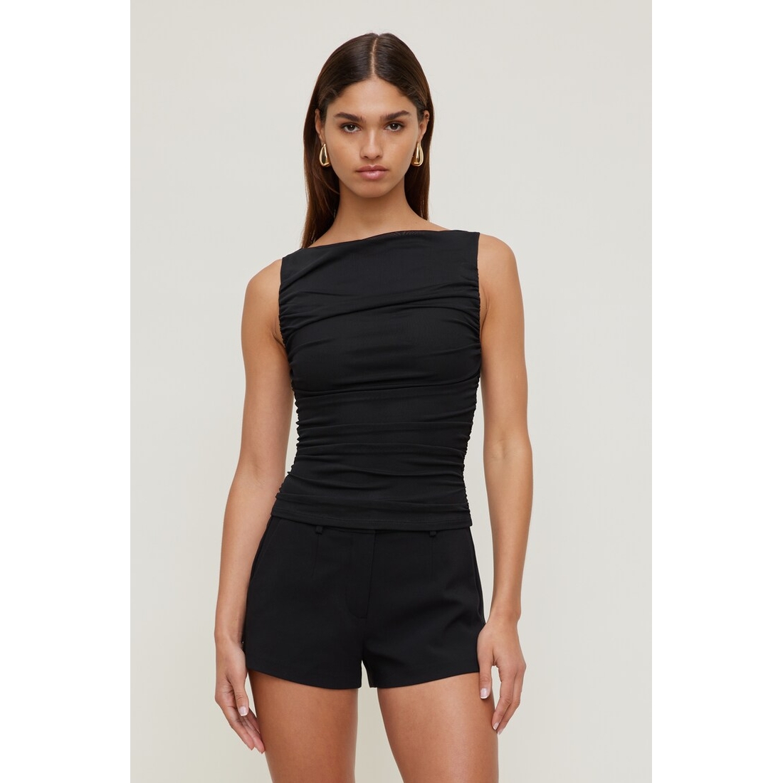 Dynamite Ruched Mesh Tank Top