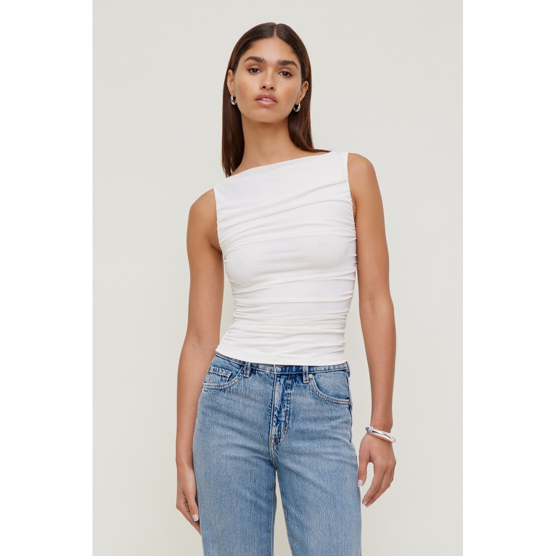 Dynamite Ruched Mesh Tank Top