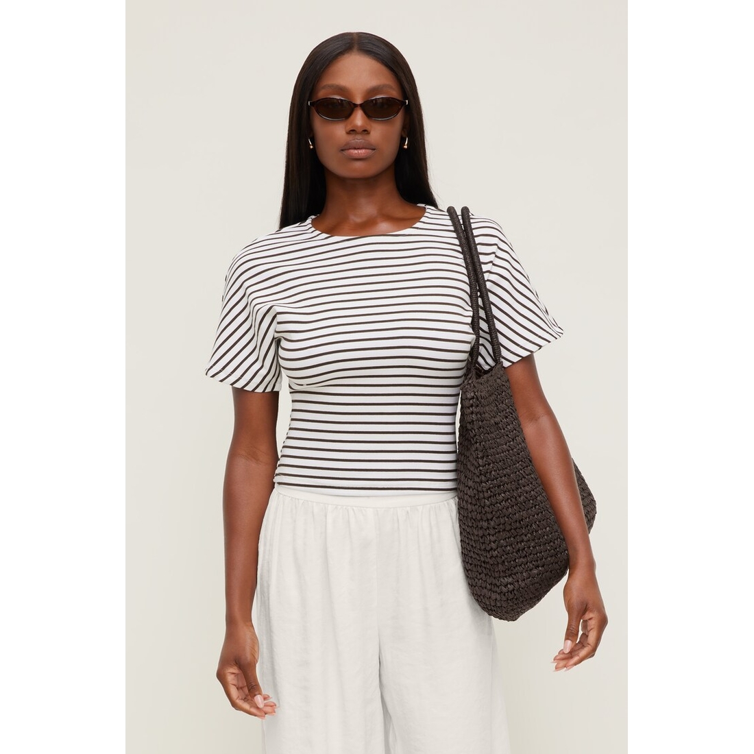 Dynamite Andrea Striped Cotton T Shirt
