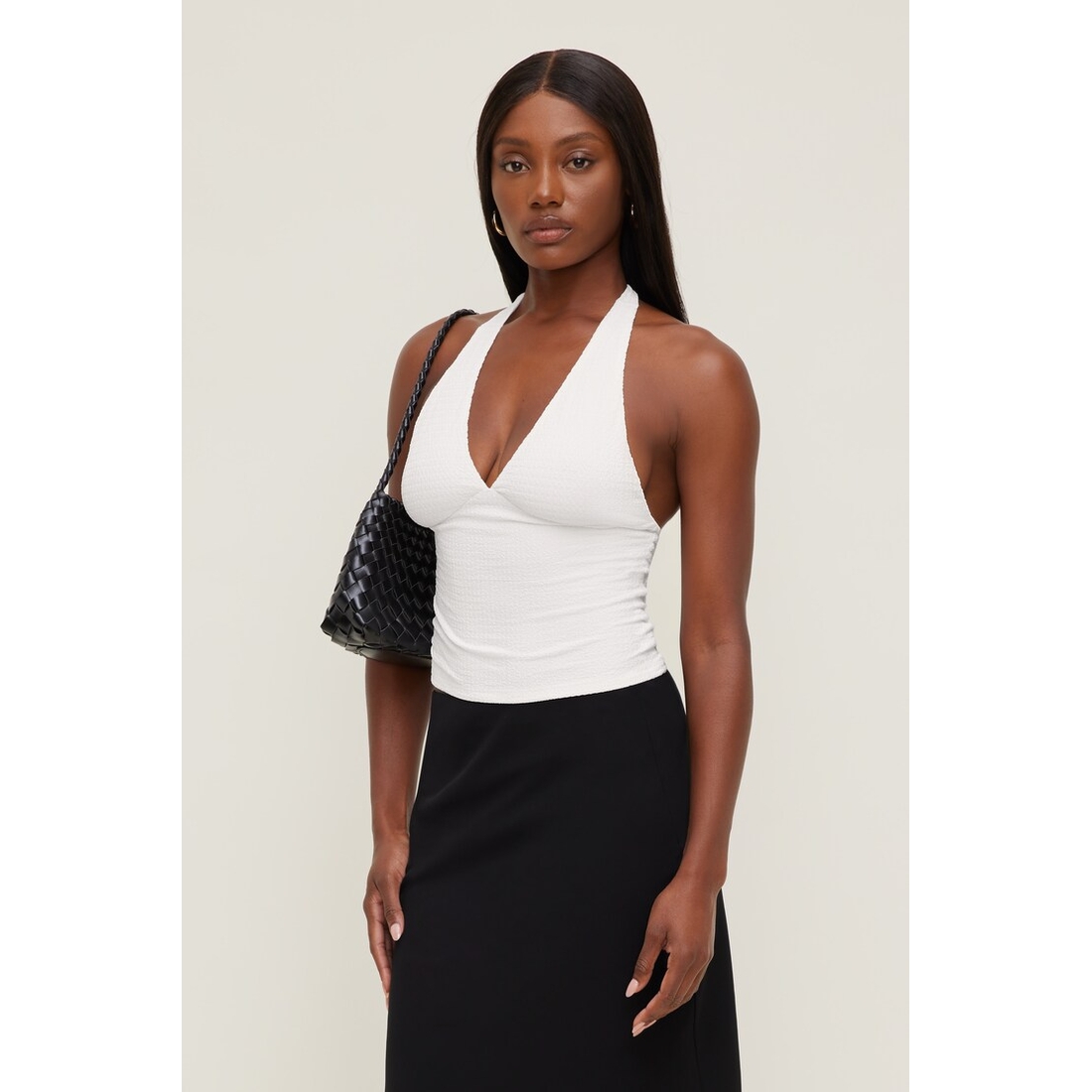 Dynamite Textured Plunge Halter Top