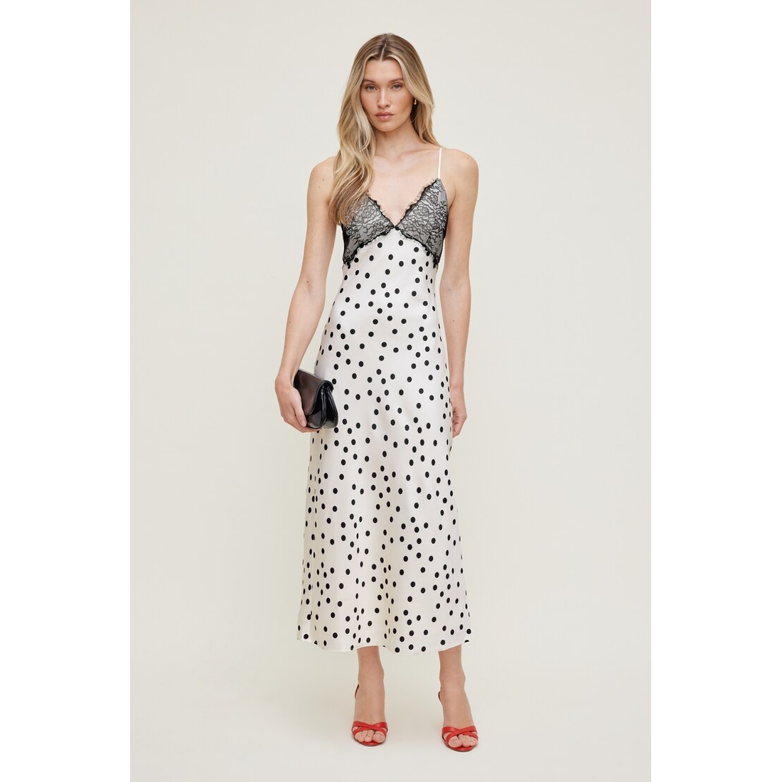 Dynamite Lace Trim Satin Midi Dress