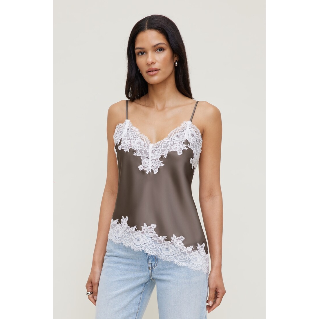 Dynamite Cassie Asymmetric Lace Satin Cami