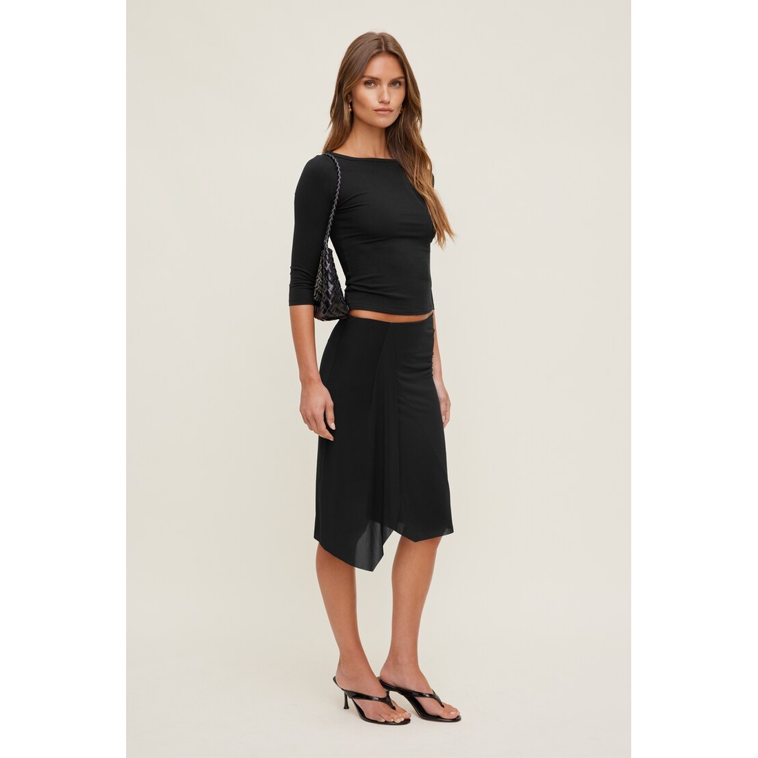 Dynamite Asymmetric Draped Midi Skirt