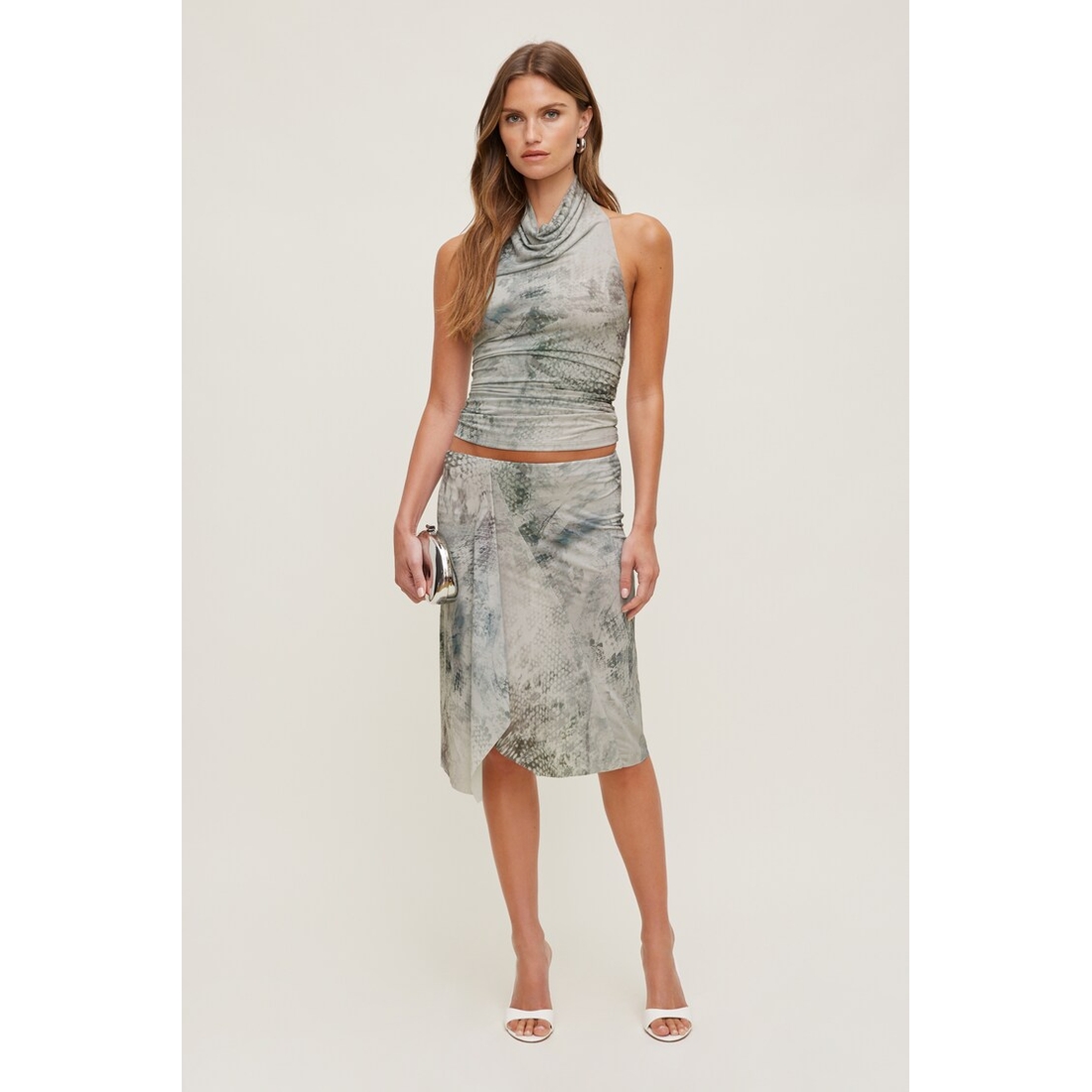 Dynamite Asymmetric Draped Midi Skirt