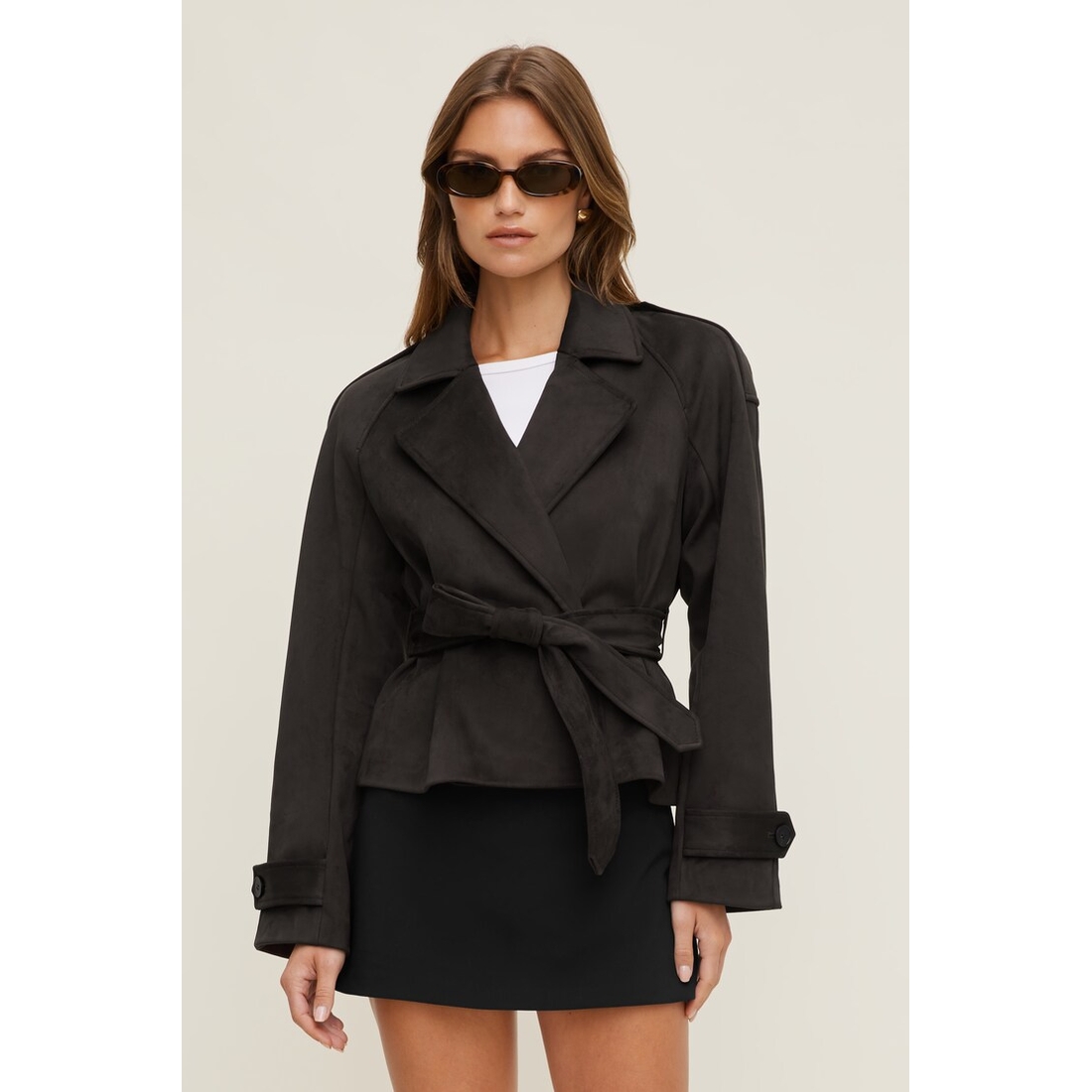 Dynamite Remi Short Faux Suede Trench Coat