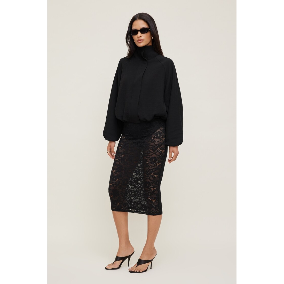 Dynamite Sheer Lace Midi Skirt