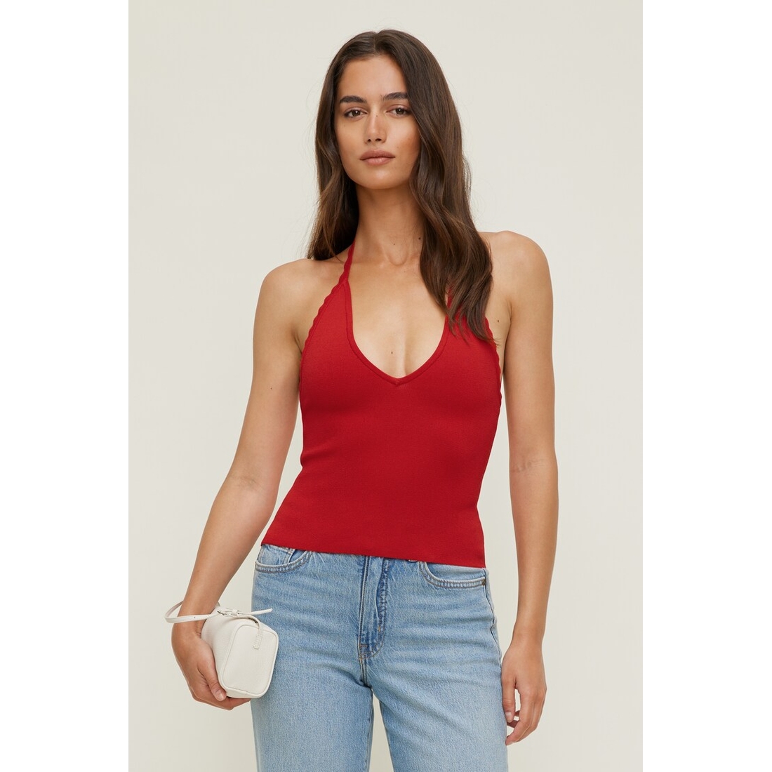 Dynamite Scallop Trim Sweater Halter Top