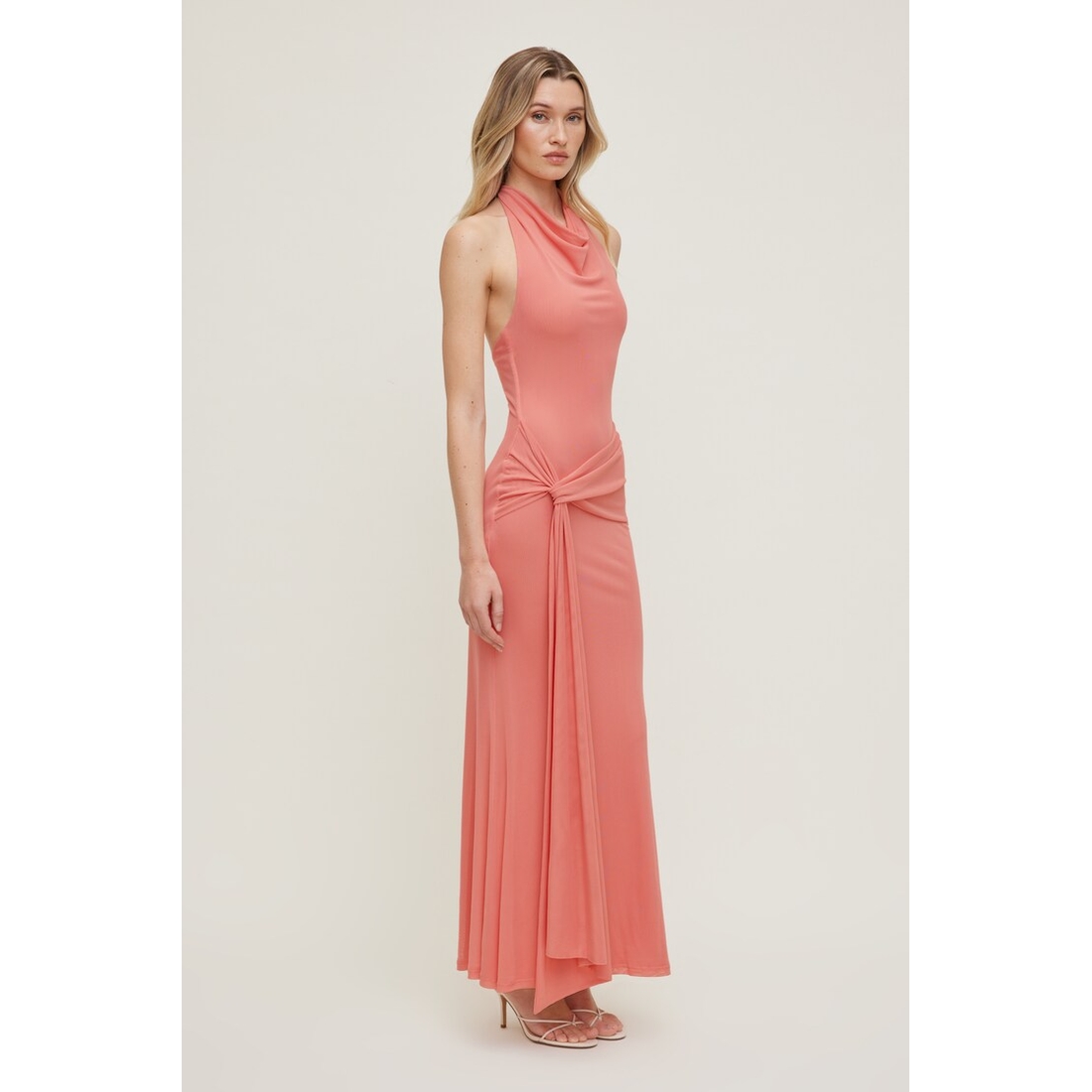 Dynamite Scarlet Draped Mesh Maxi Dress