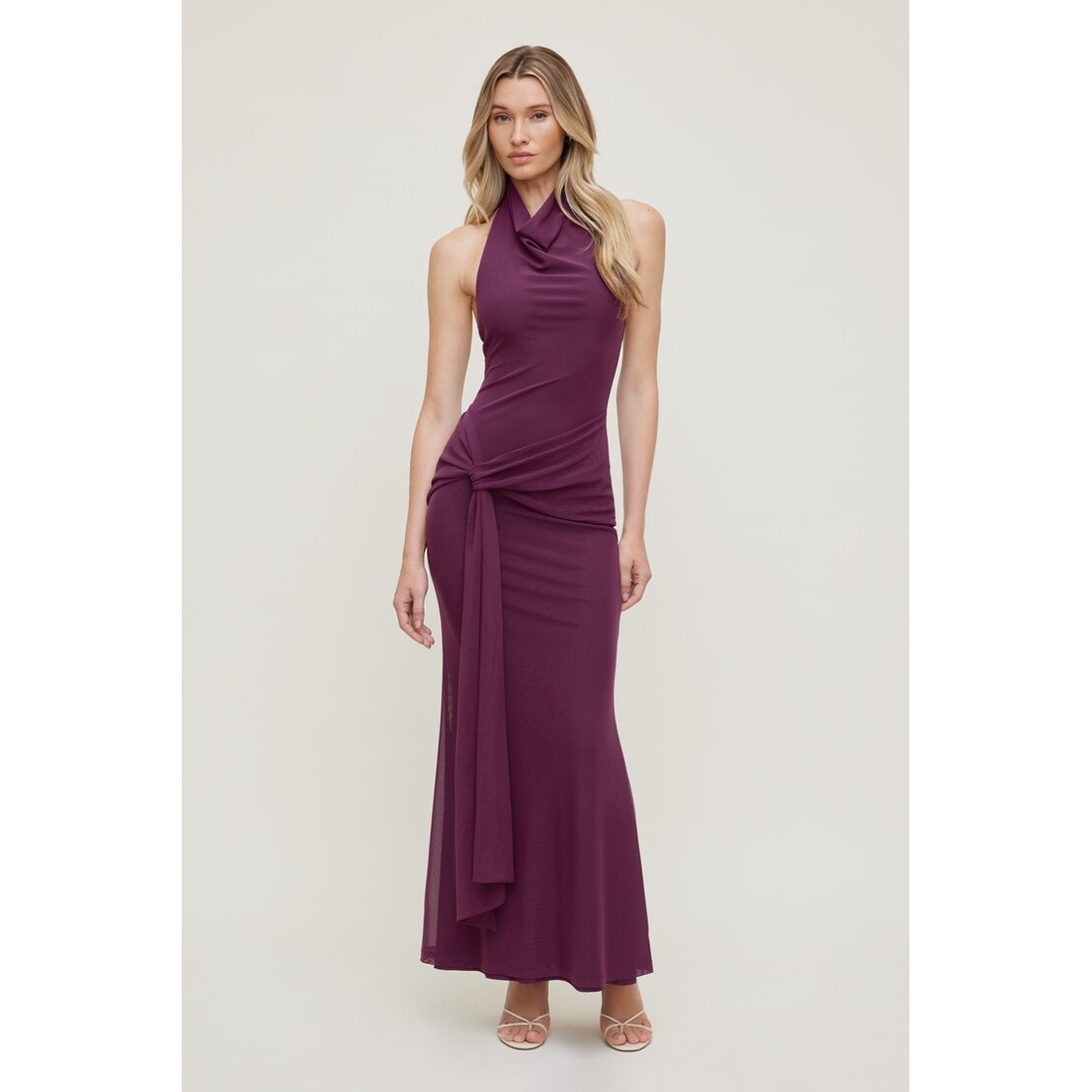 Dynamite Scarlet Draped Mesh Maxi Dress
