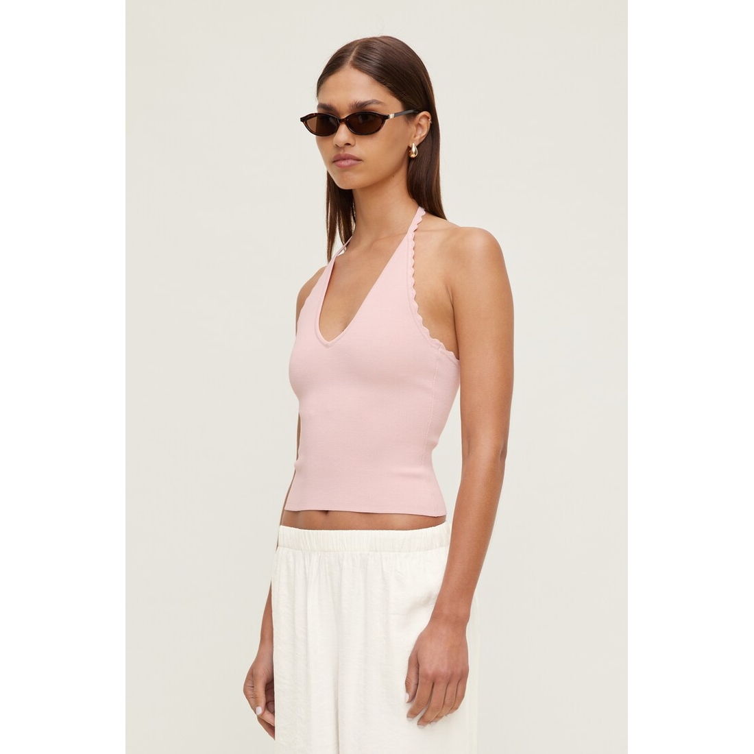 Dynamite Scallop Trim Sweater Halter Top