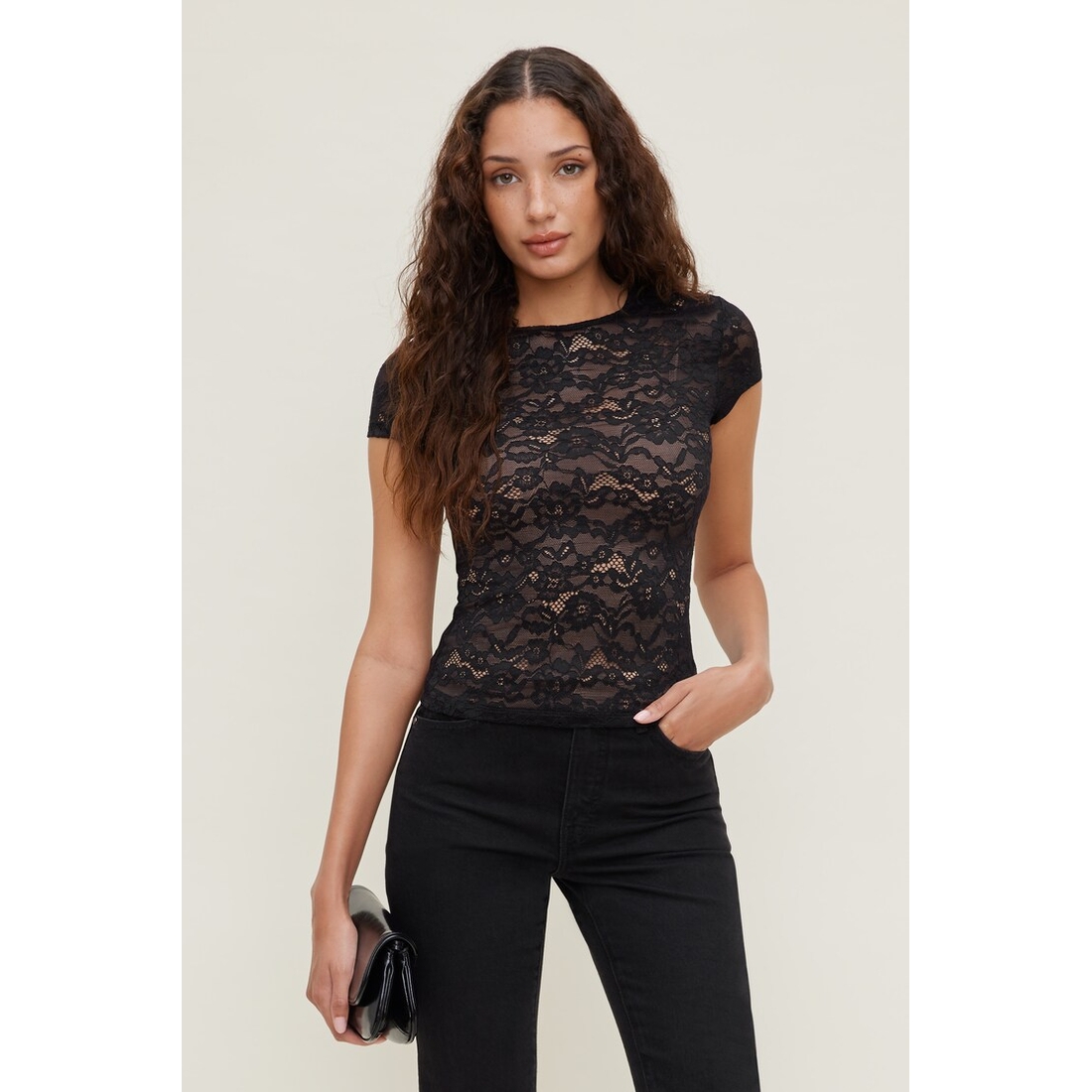 Dynamite Lace Crewneck Top