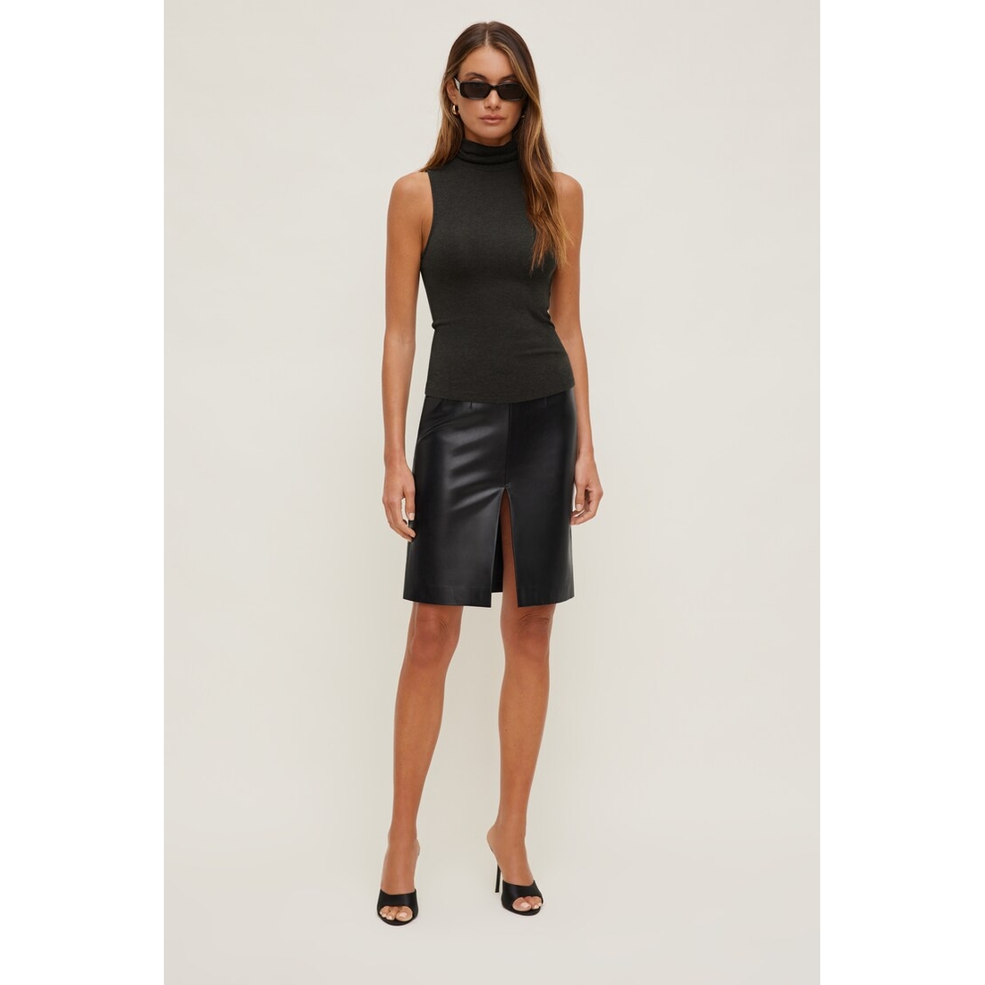 Dynamite Faux Leather Midi Skirt
