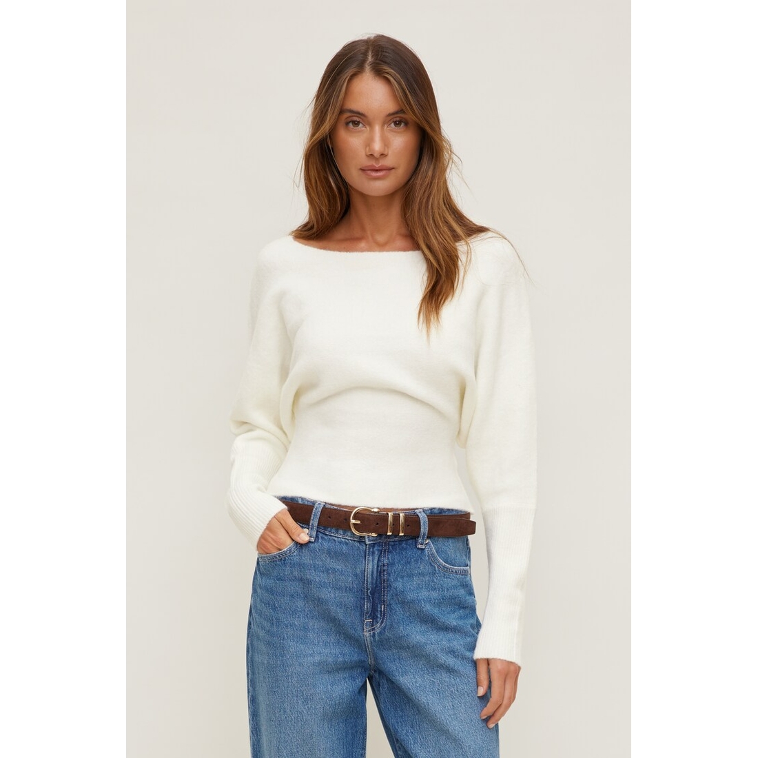 Dynamite Cinched Boat Neck Sweater