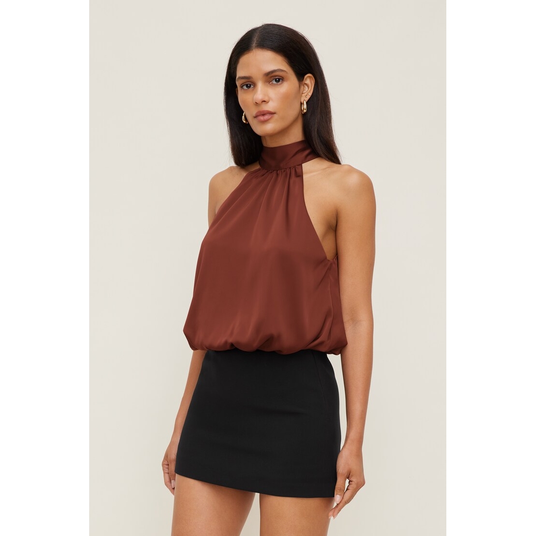 Dynamite Paloma Bubble Satin Halter Blouse