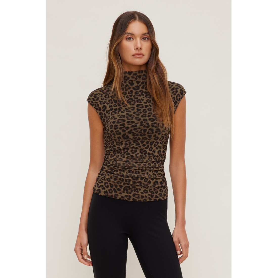 Dynamite Printed Cap Sleeve Mesh Top