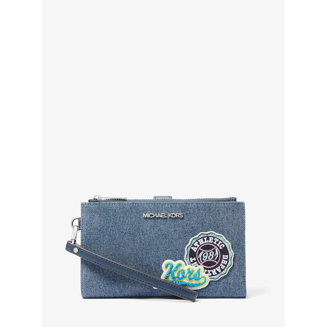Michael Kors Outlet Jet Set Travel Embellished Denim Wristlet