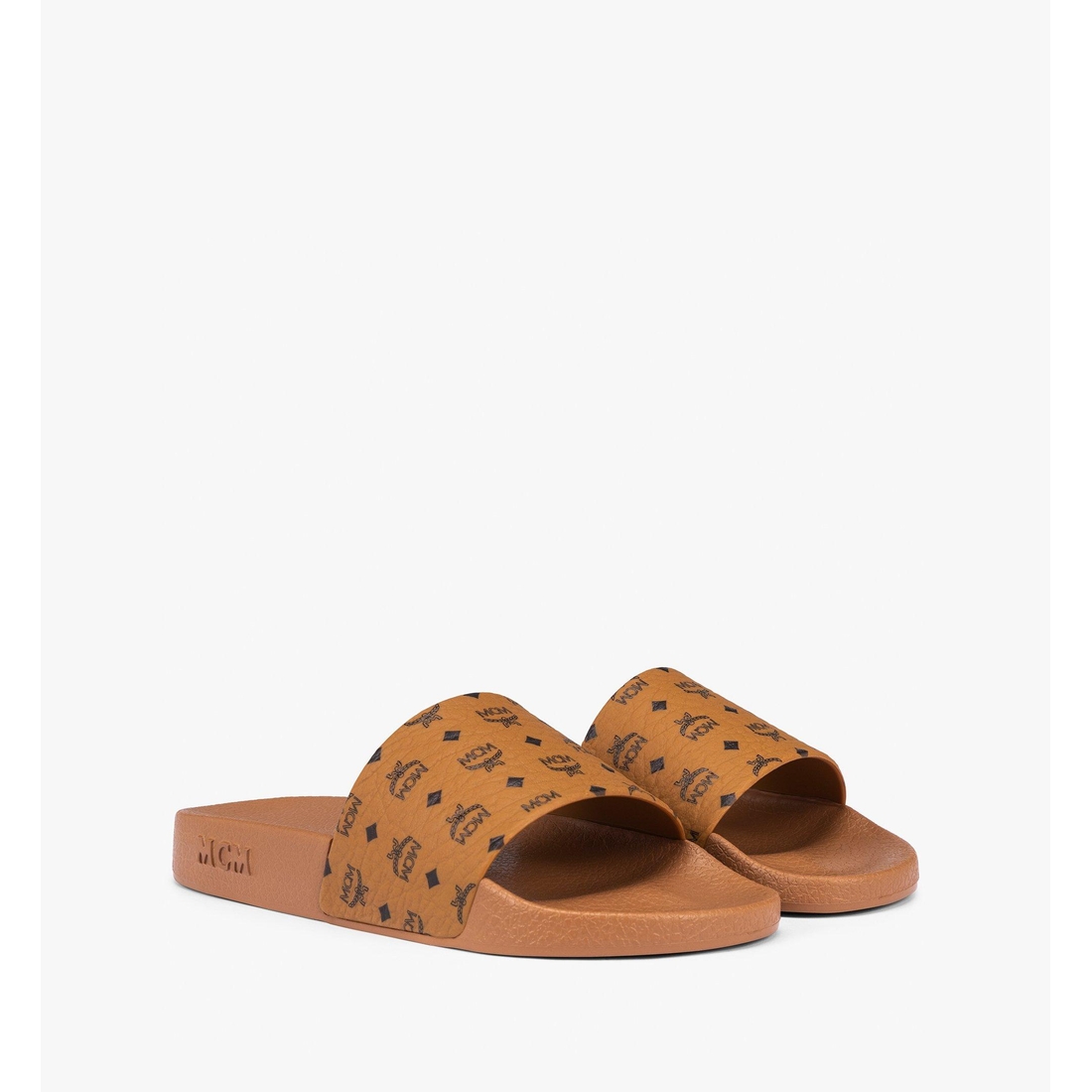 Mcm Monogram Print Rubber Slides COGNAC RUBBER
