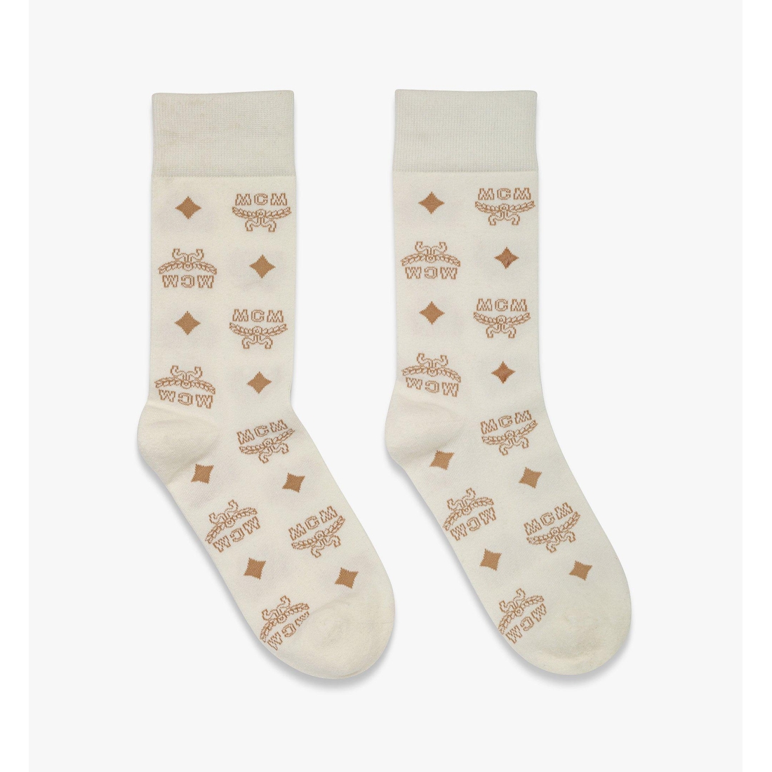 Mcm Monogram Knit Socks WHITE (BEIGE) COTTON BLEND