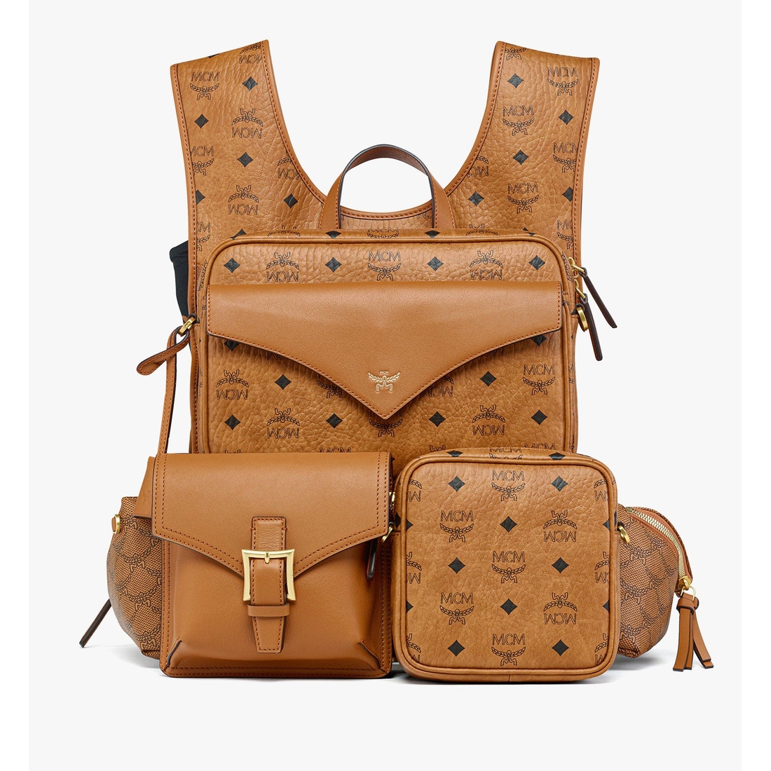 MCM Aren Multi-Backpack in Visetos COGNAC VISETOS LEATHER