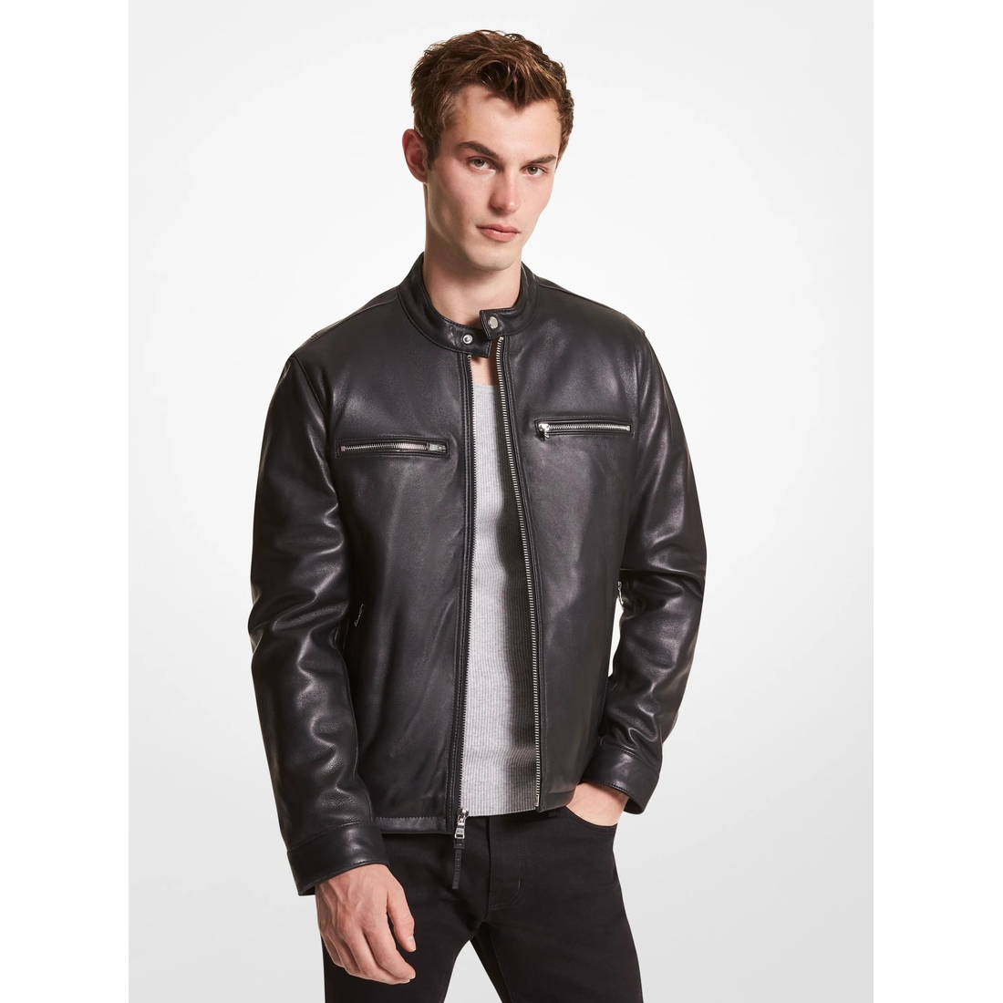 Michael Kors Mens Leather Moto Jacket available now at Orlando