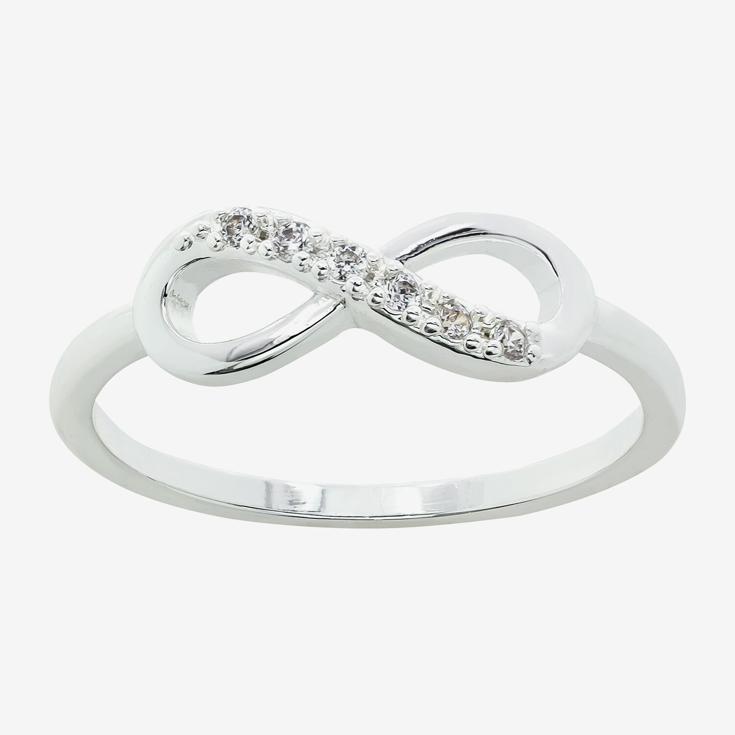 Sparkle Allure Delicate Stackable Womens Cubic Zirconia Pure Silver Over Brass Infinity Delicate Band