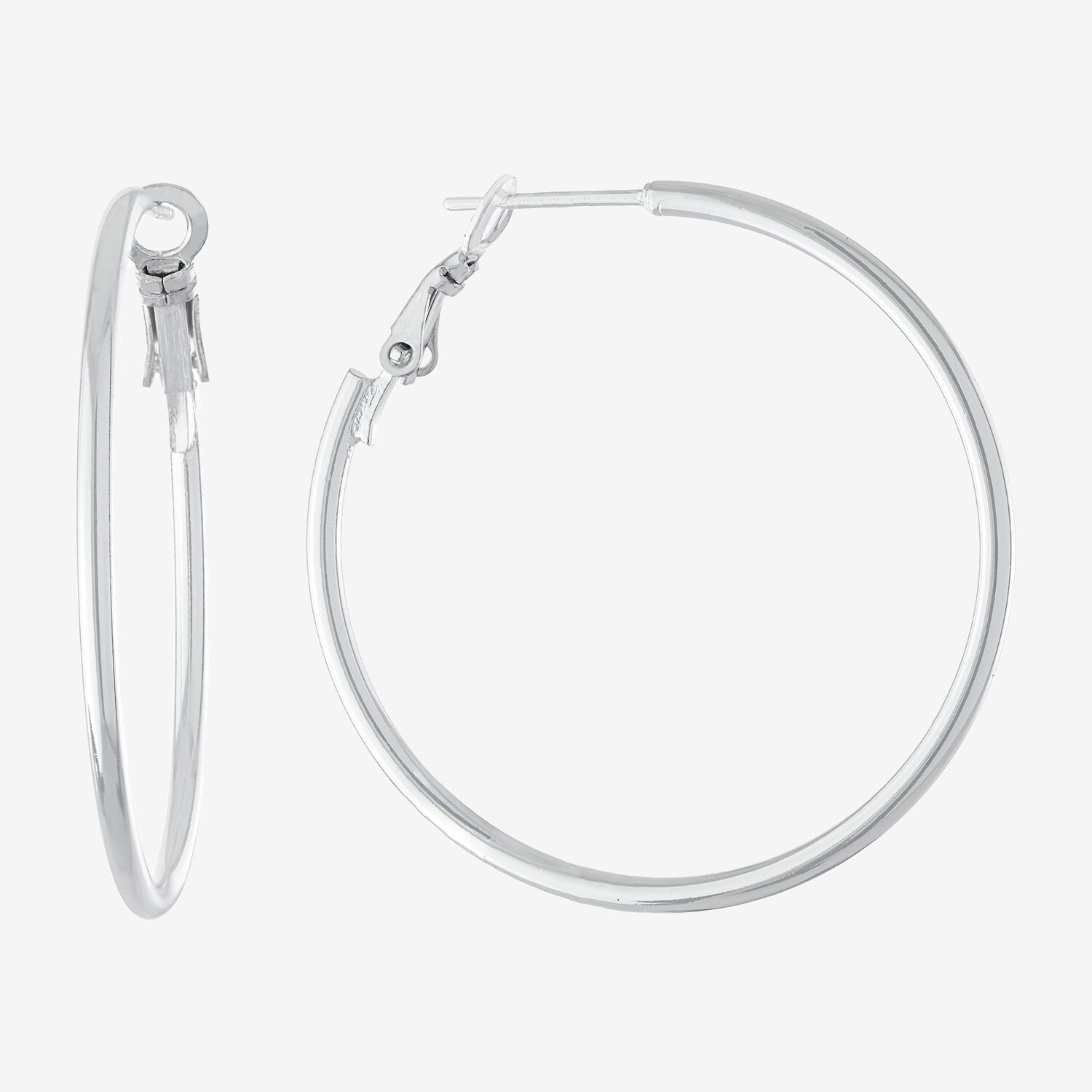 Silver Reflections Pure Silver Over Brass Hoop Earrings