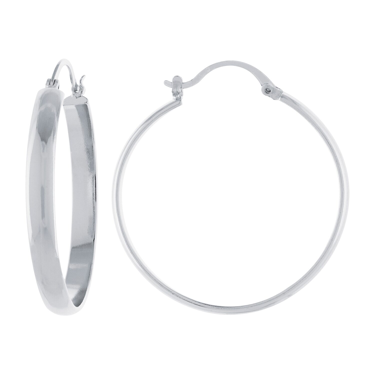 Silver Reflections Pure Silver Over Brass Hoop Earrings
